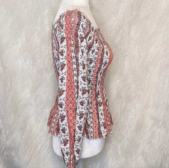 Japna ☆ NWT Women's XS Boho Floral Pleated Long Sleeve Top Flared Bottom - Picture 2 of 9